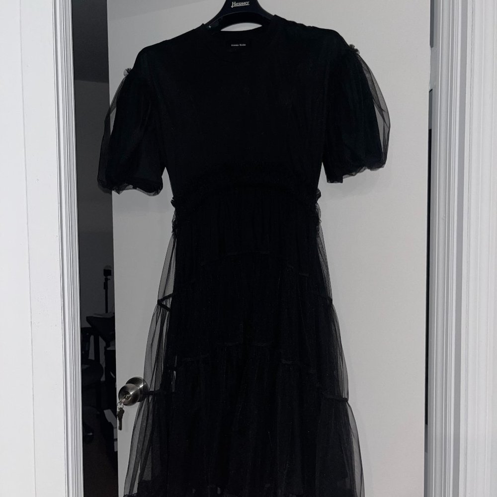 Simone Rocha Short Sleeve Gathered Tier Dress with Tulle Overlay